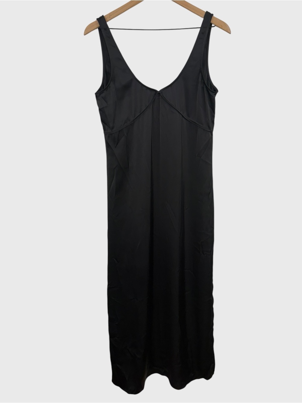 Na-kd Black Satin Minimalist Slip Dress with Side Slit Size 38